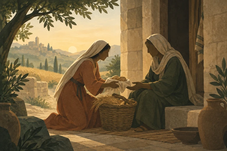 Ruth brings food home to Naomi
